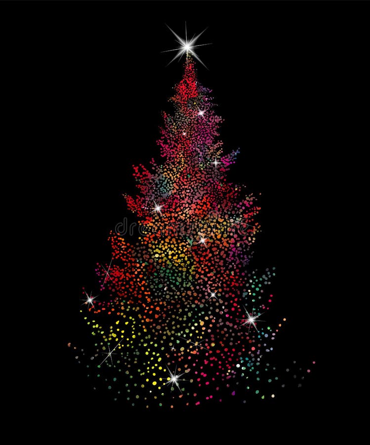 Colored Christmas Tree on a Black Background. Vector Illustration Stock