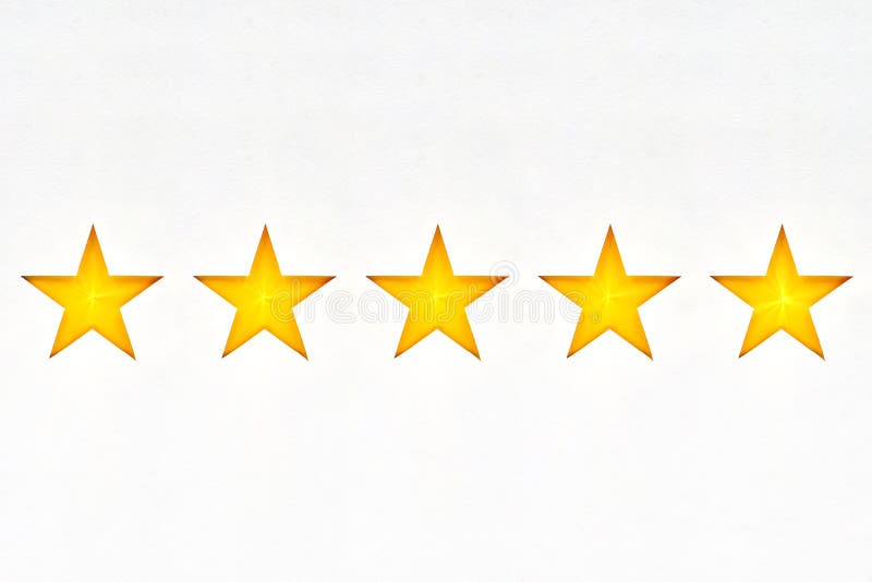 Shining five star symbol, hand made from cardboard, the concept of a positive rating, reviews