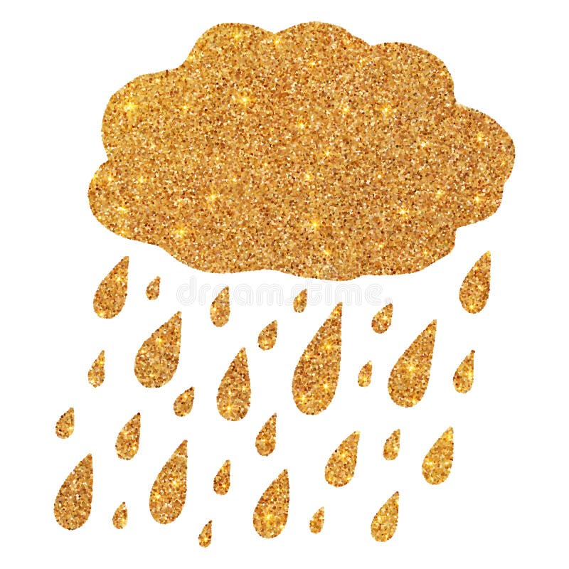 Shining golden glitter cloud with rain drops