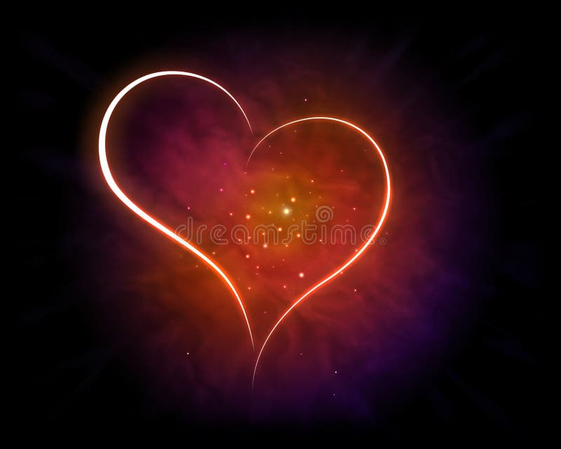 Shining Cosmic Neon Heart with Sign Love Stock Vector Illustration of