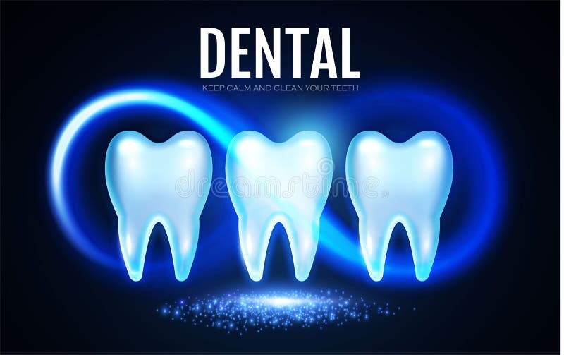 Shining Helthy Tooth with Motion Lights. Cleaining Teeth. Frech Stomatology Design Template. Dental Enamel Health