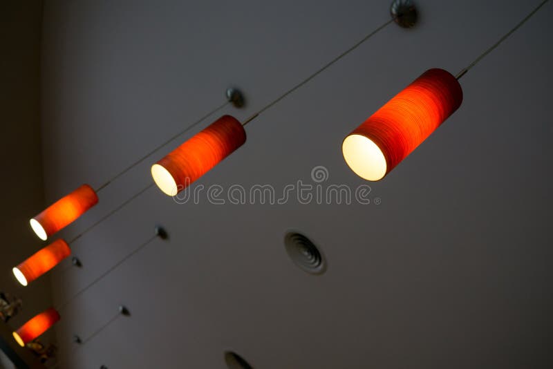 Shining red lamps in the room. Slovakia