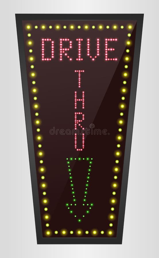 Shining retro light banner Drive THRU on a brown background