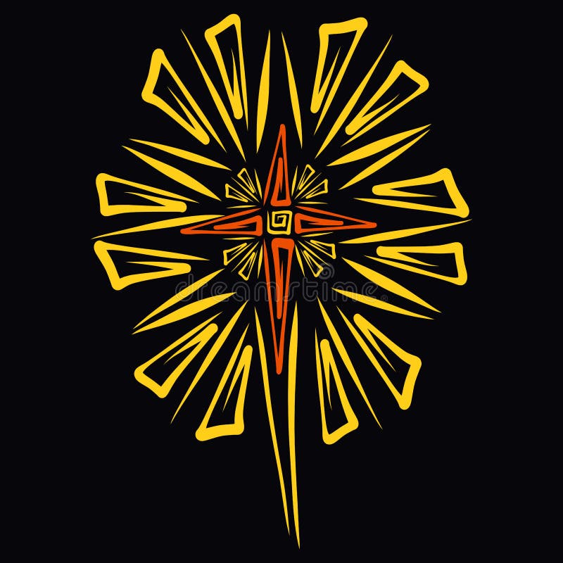 Shining Star with a Cross on a Black Background Stock Illustration ...