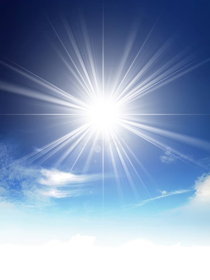 Shining sun at clear blue sky with copy space