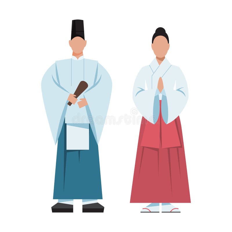 Shinto Priest. Japanese religion. Traditional religious male and female royalty free illustration