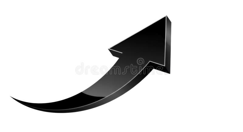 Arrow pointing up, curved, glossy, direction, growth, success, forward motion vector illustration