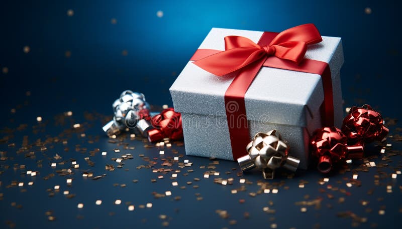 Shiny Blue Gift Box with Gold Decoration Generated by AI Stock Image ...