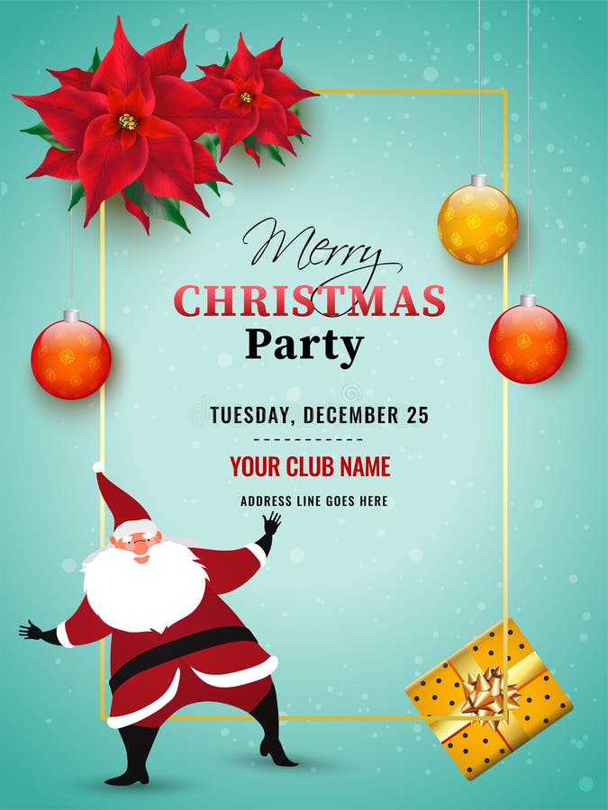 Shiny Blue Merry Christmas Party Template Design with Date, Time Stock ...