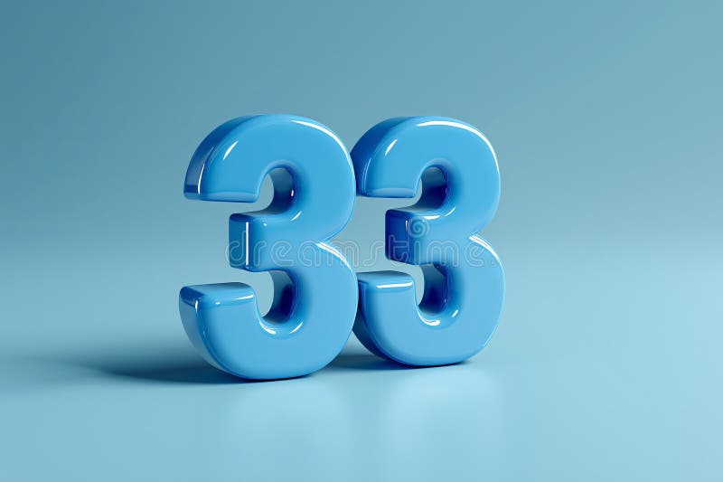 Shiny blue number thirty three on blue background stock photos