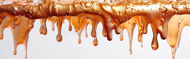 Vopsea acrilică lucioasă din cupru care curge în jos pe fond alb, cu textură lichidă strălucitoare abstractă în artă digitală vector illustration