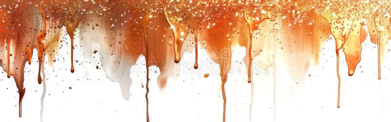 Vopsea acrilică lucioasă din cupru care curge în jos pe fond alb, cu textură lichidă strălucitoare abstractă în artă digitală stock illustration