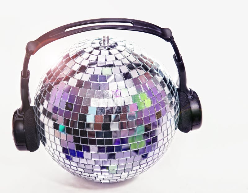 Shiny disco ball with headphones stock image Shiny disco ball with headphones stock image