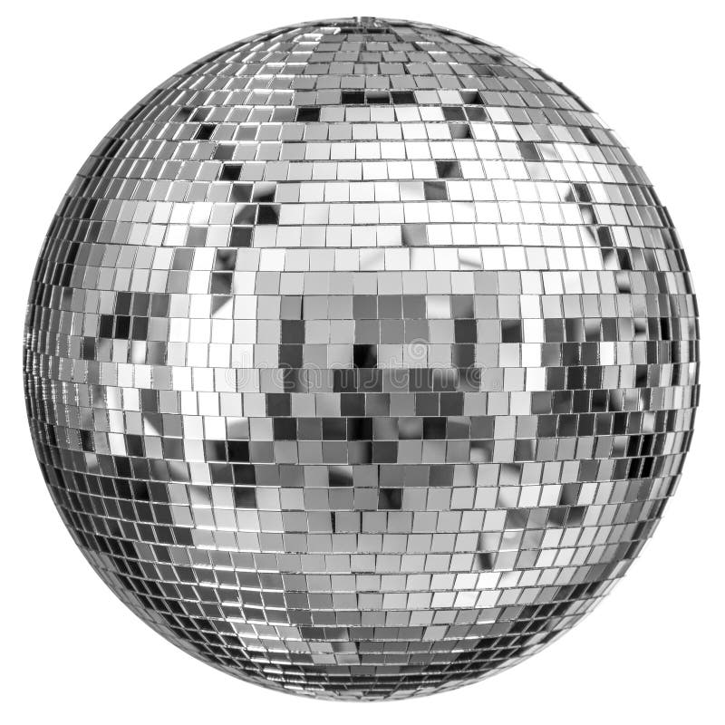Shiny disco ball reflecting light on transparent background stock photo