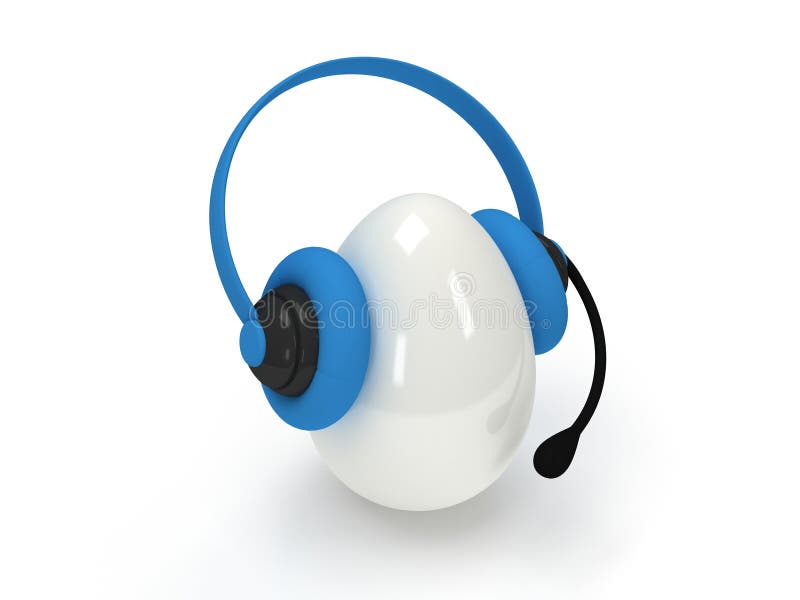 Shiny egg with blue headset over white stock illustration Shiny egg with blue headset over white stock illustration