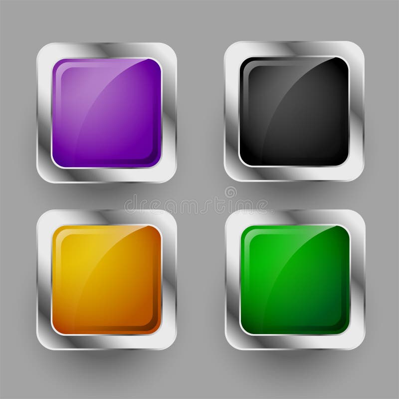 Shiny four rounded square buttons design set royalty free illustration
