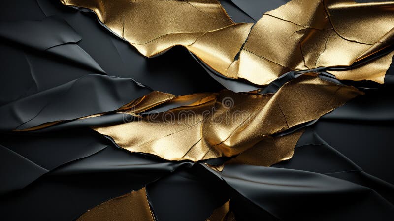Shiny Gold Texture Ripped Torn Paper Against Black Background royalty free illustration