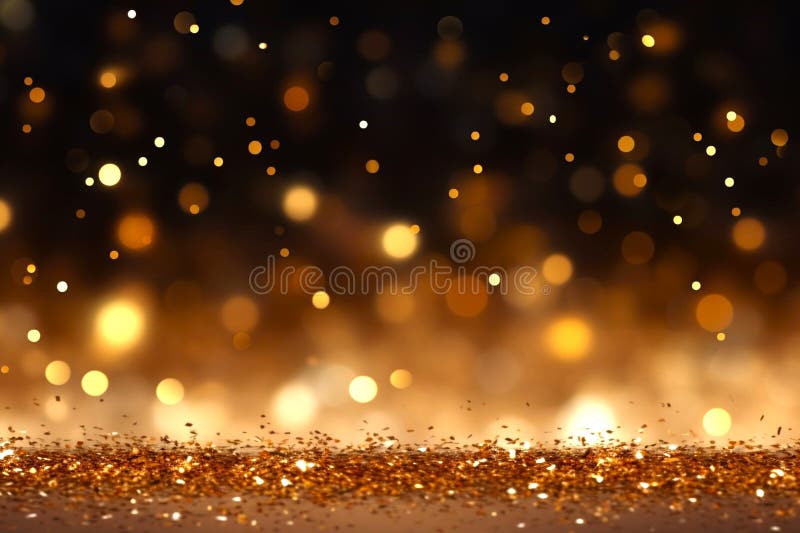 Shiny Golden Glitter Falling Down on Black Background. Luxury Golden ...