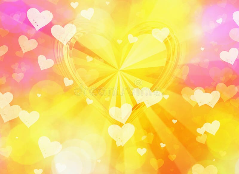 Shiny golden hearts on sunshine backgrounds