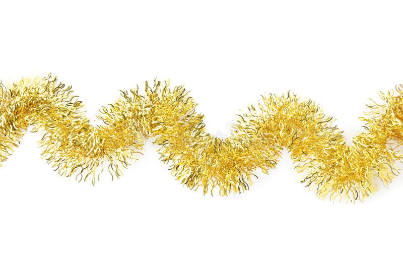Shiny Golden Tinsel Isolated on White, Top View Stock Image - Image of ...