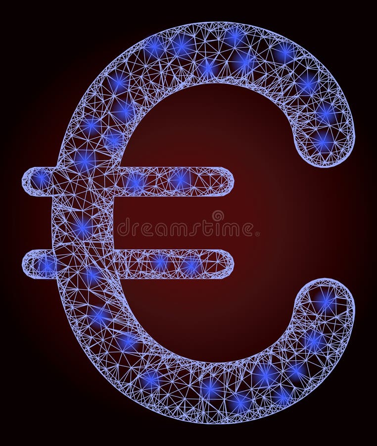 Shiny Hatched Mesh Euro Symbol with Light Spots vector illustration