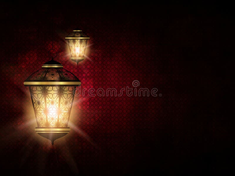 Shiny lantern over dark eid al fitr background stock illustration