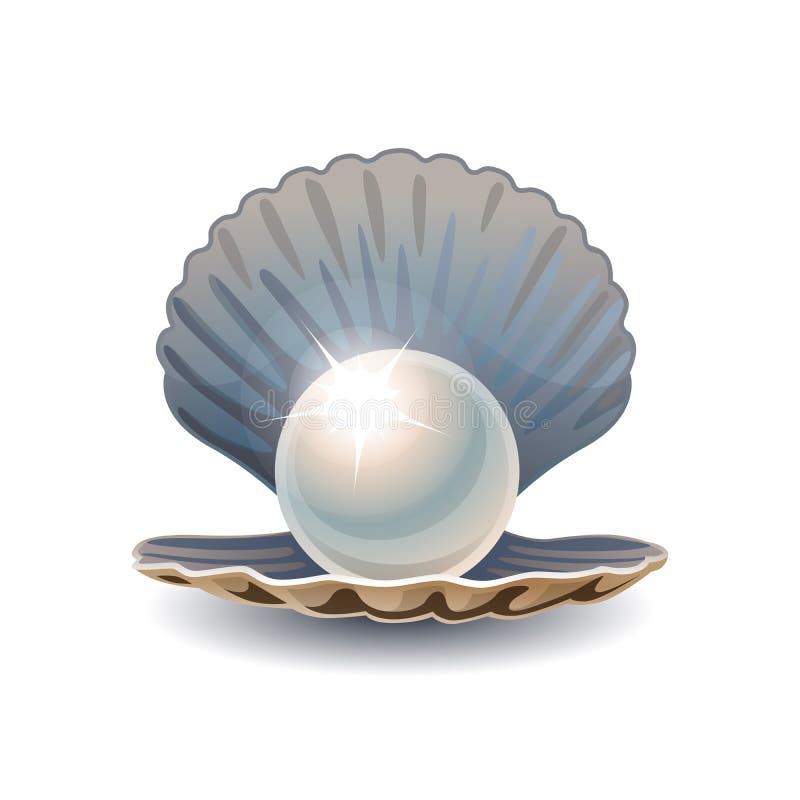 Shiny pearl in opened seashell vector illustration
