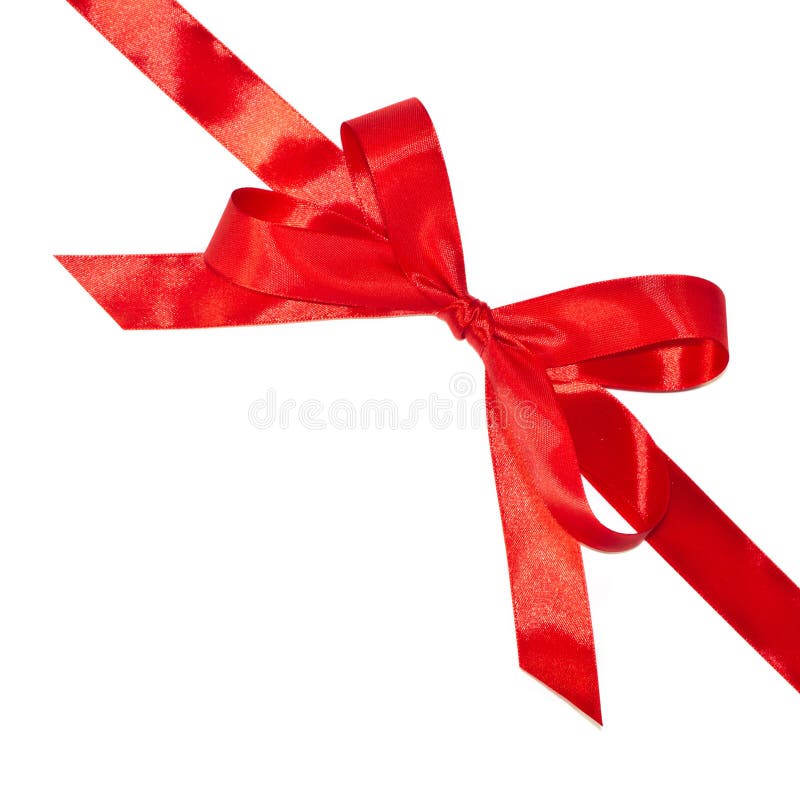 Arcul roșu strălucitor și panglica izolate pe fond alb royalty free stock photo