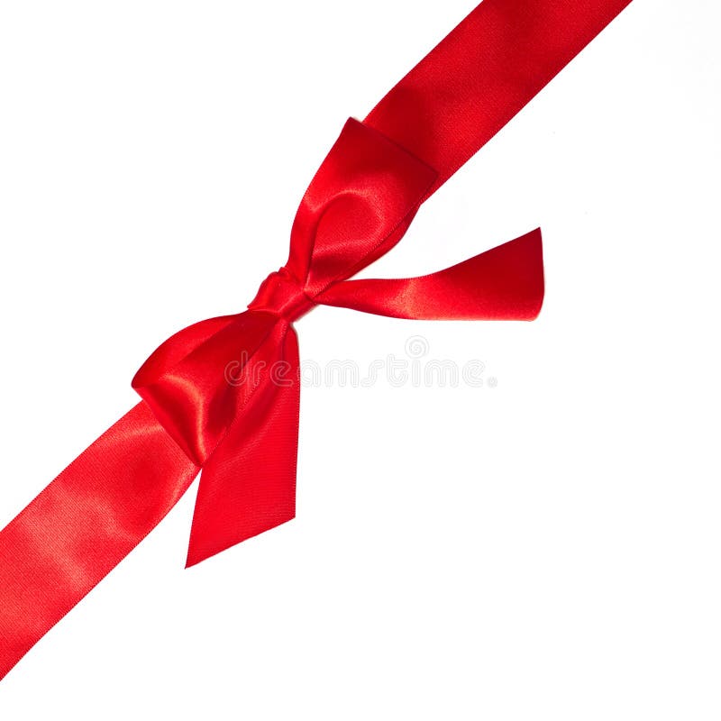 Arcul roșu strălucitor și panglica izolate pe fond alb royalty free stock image