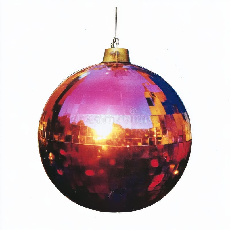 Shiny red disco ball ornament with reflection vintage element isolated on transparent background stock image