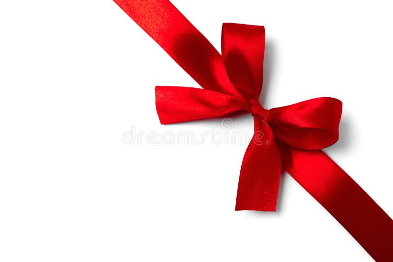 Shiny red satin ribbon on white background Stock Photo by