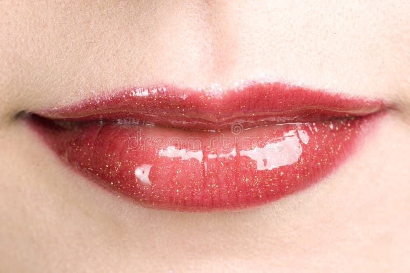 Shiny red woman s lips with make up