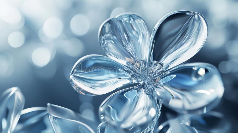 Shiny reflective glass flower with blurred bokeh background royalty free stock photography