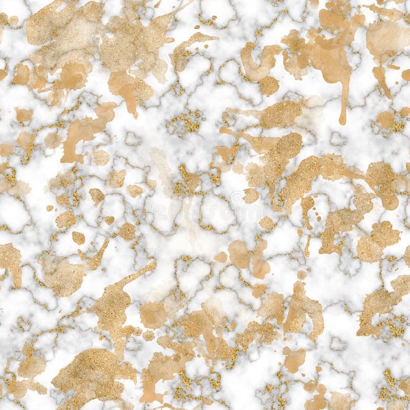 Shiny rose gold foil, marble texture background. Marbleized stone, golden watercolor splatters