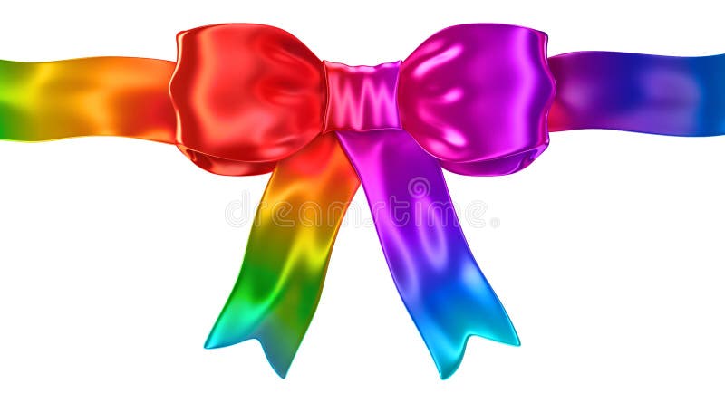 Shiny satin rainbow ribbon bow isolated on white - 3d render