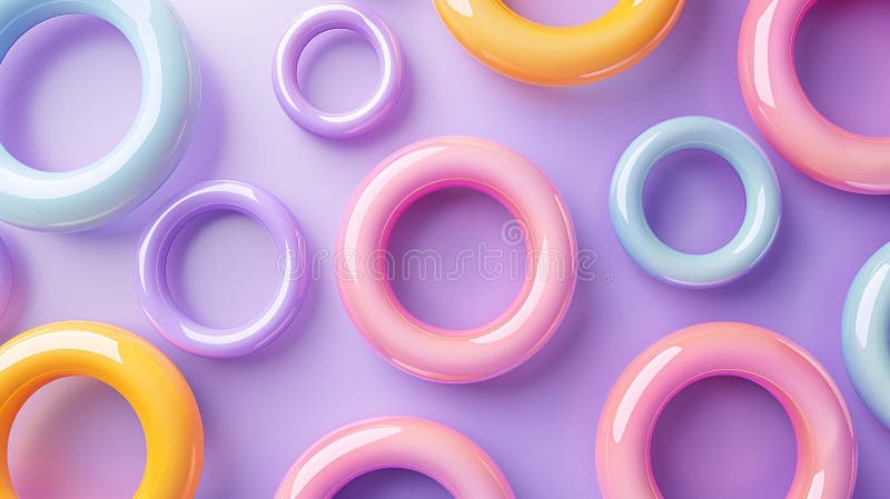 Shiny smoothy plastic rings top view 3d rendering image, royalty free illustration.