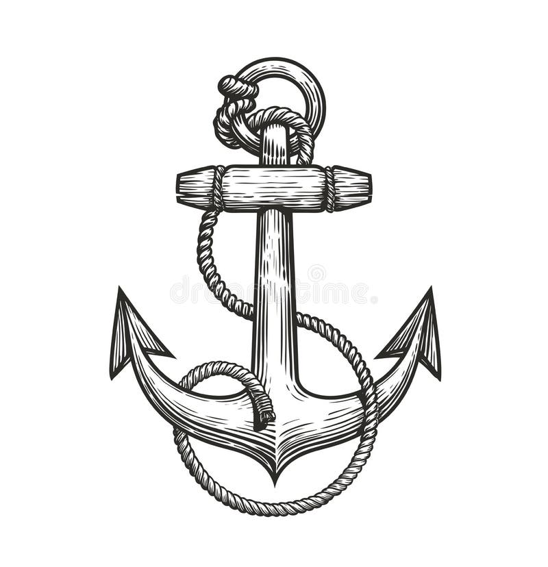 Ship Anchor and Rope in Vintage Engraving Style. Sketch Vector ...