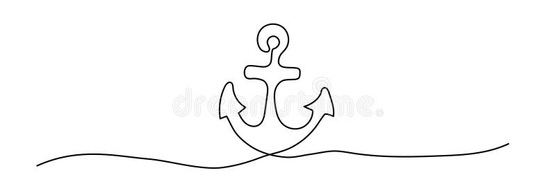 Ship Anchor Shape Drawing by Continuous Line, Thin Line Design