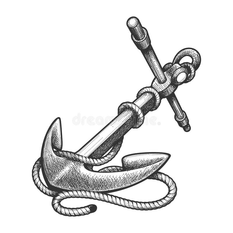 ship anchor tattoo engraving style ropes vintage vector illustration 204597433