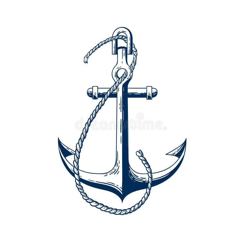 Ship anchor vector illustration. Vessel mooring device. Boat accessory, holding raft in place item, heavy ship attribute