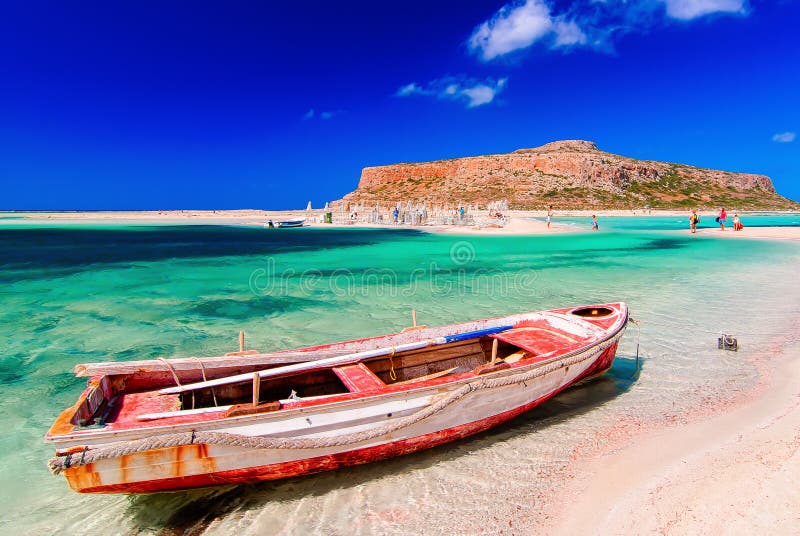 Ship in Balos beach, Crete royalty free stock photography Ship in Balos beach, Crete royalty free stock photography