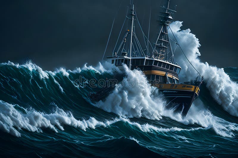Ship Being Tossed At Sea During Storm Generative Ai Stock Illustration