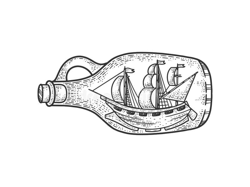 Ship in Bottle Sketch Vector Illustration Stock Vector - Illustration
