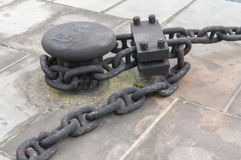 Ship Mooring by Galvanized Ship Chain and Shackle Stock Image Image