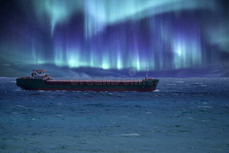 Ship in northern lights background royalty free stock photos Ship in northern lights background royalty free stock photos