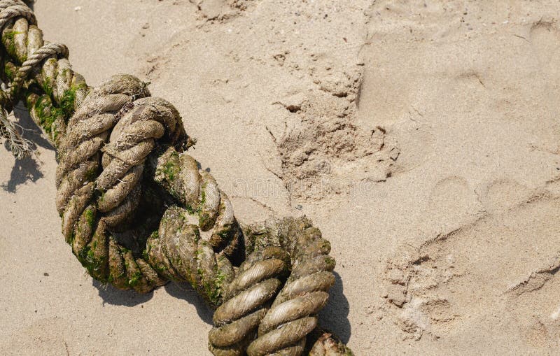 Ship rope on the sand stock image. Image of nautical 148225795