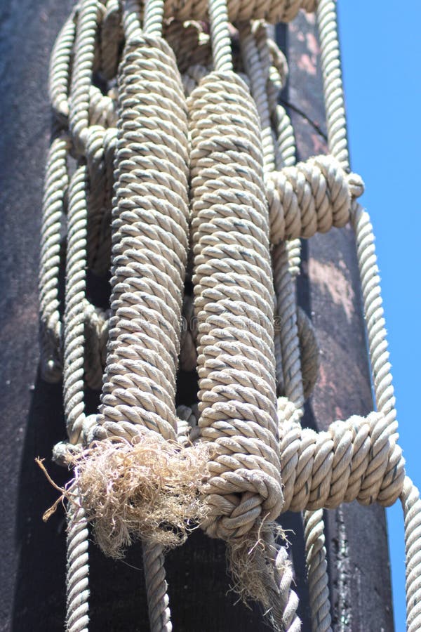 Ship Rope Tied, Coil of Rope. Stock Photo Image of hitch, background