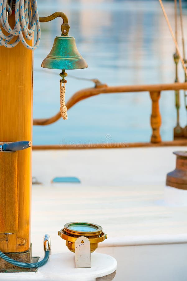 Ship s Bell on a yacht stock photo. Image of mast, sailboat 46281426