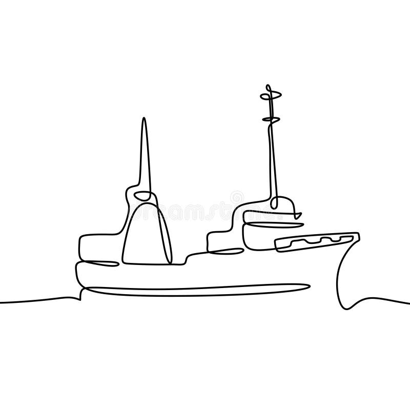 Yacht Continuous Line Drawing. Single Line Vector Ship Illustration