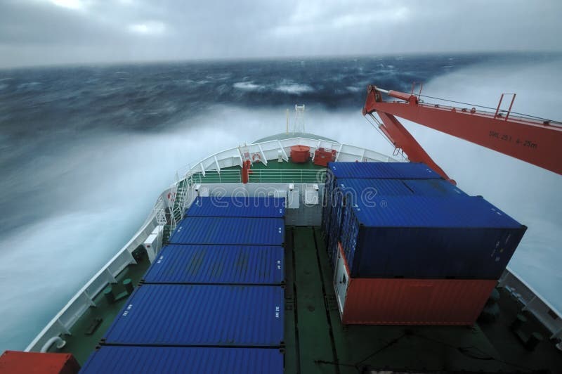 Ship in stormy seas stock image. Image of global, fast 27951261